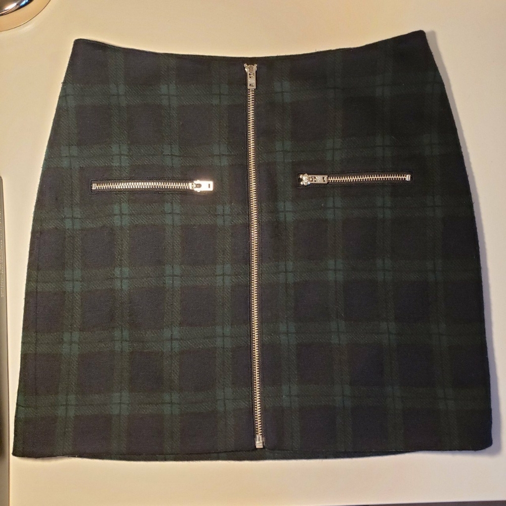 Madewell Green Plaid Zip Skirt